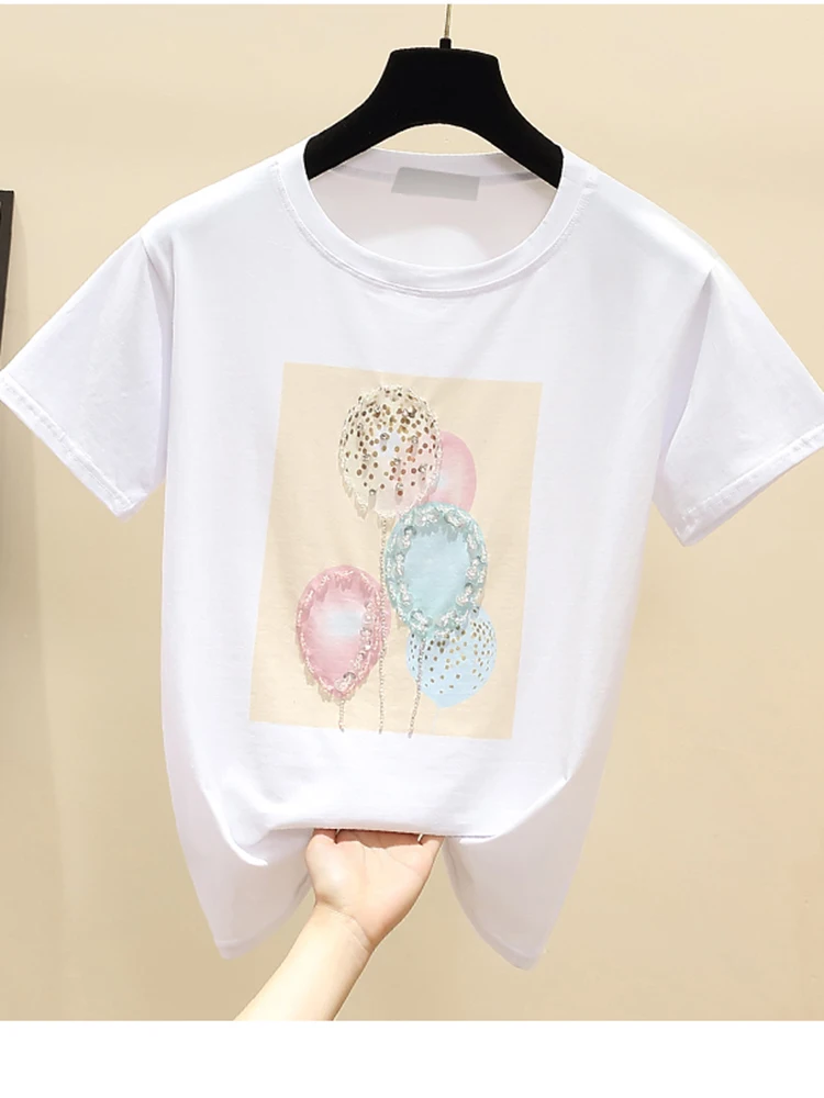 Cotton Tshirts Women 2022 Summer Womens Tops Fashion Bead Short Sleeve Tees Print T Shirt Women Korean Style Clothes Top Femme
Cotton Tshirts Women 2022 Summer Womens Tops Fashion Bead Short Sleeve Tees Print T Shirt Women Korean Style Clothes Top Femme