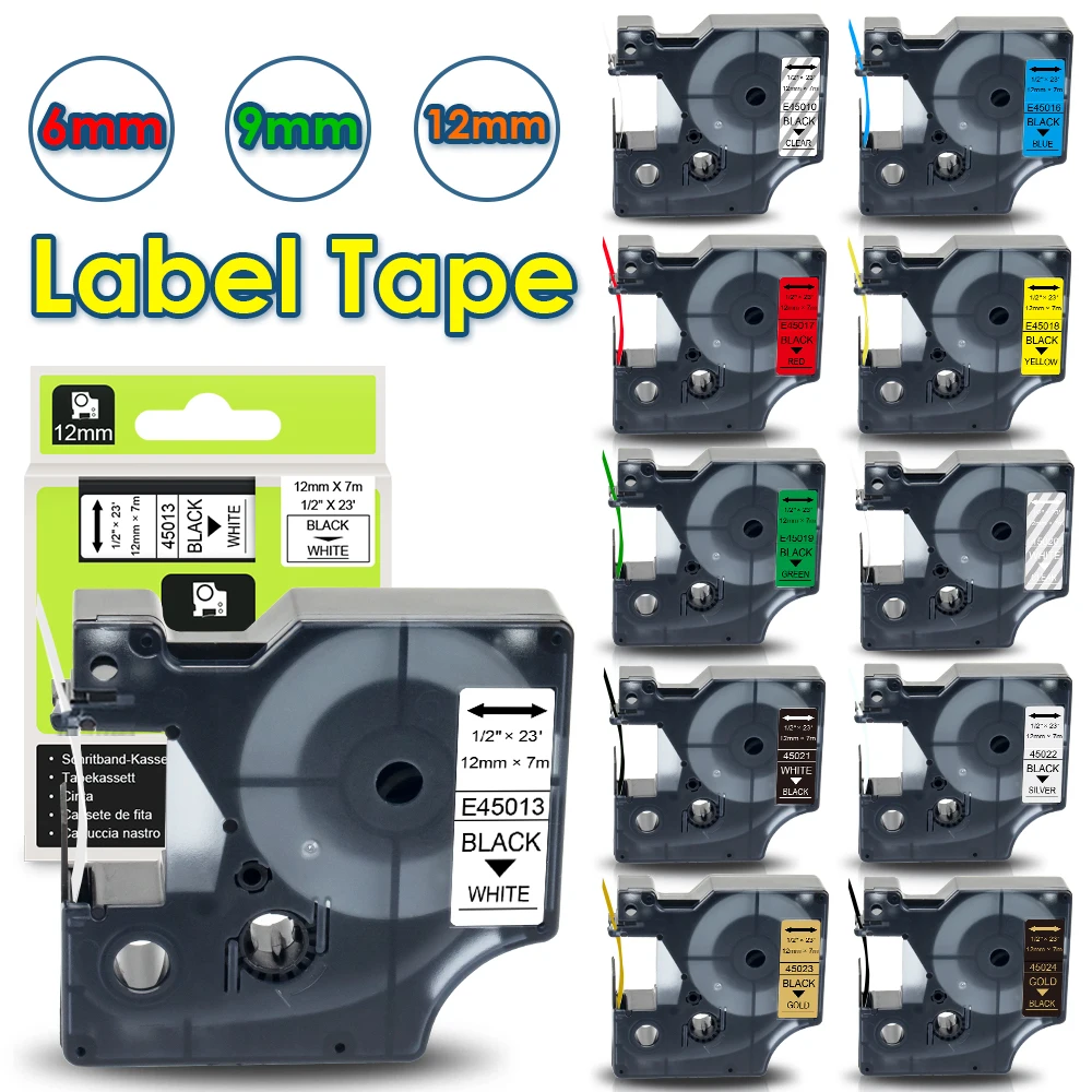 

Labelwell 45013 45010 45018 Compatible Dymo D1 Label Tape 43613 40913 45016 45017 6/9/12mm Ribbon For Dymo LabelManager 160 280