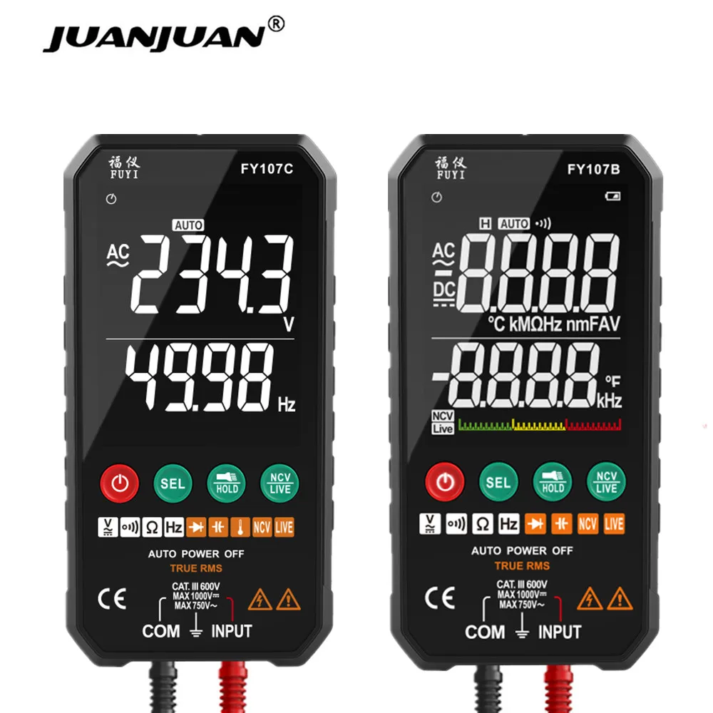 FY107 Digital Multimeter 6000 Counts Tester RMS AC DC NCV Transistor Duty Multimetro Voltage Auto Range Multimeter
FY107 Digital Multimeter 6000 Counts Tester RMS AC DC NCV Transistor Duty Multimetro Voltage Auto Range Multimeter