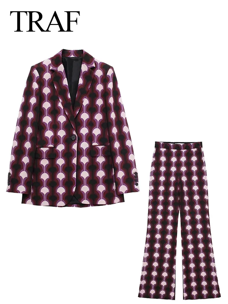 TRAF Ladies Suit Trousers Suit Single Button Printing Swirl Long-sleeved Jacket + Trousers 2 Pieces Casual Street Shooting Slim
TRAF Ladies Suit Trousers Suit Single Button Printing Swirl Long-sleeved Jacket + Trousers 2 Pieces Casual Street Shooting Slim