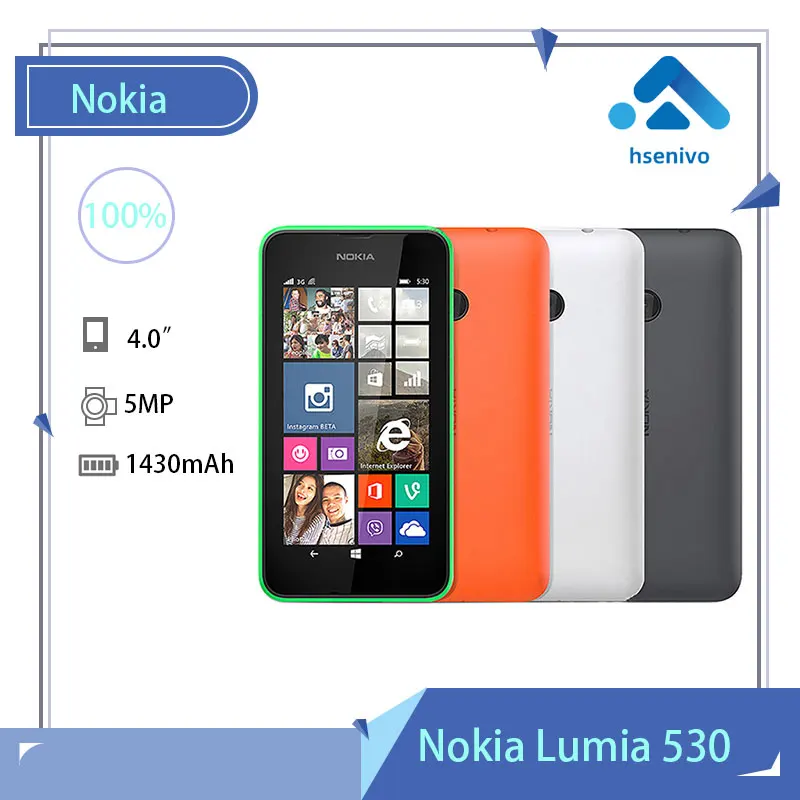 

Nokia Lumia 530 refurbished- Original 530 Windows Phone 8.1 4.0" Quad Core Dual SIM 4GB ROM 5MP Camera 3G WCDMA Wifi GPS