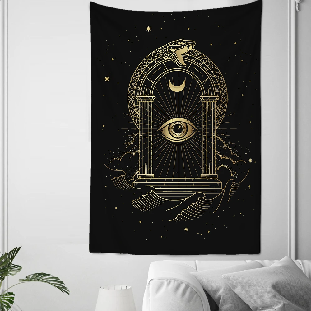 

Black White Astrology Tarot Tapestry Night Moon Dorm Room Hippie Wall Hanging Mandala Psychedelic Tapiz Witchcraft Home Decor