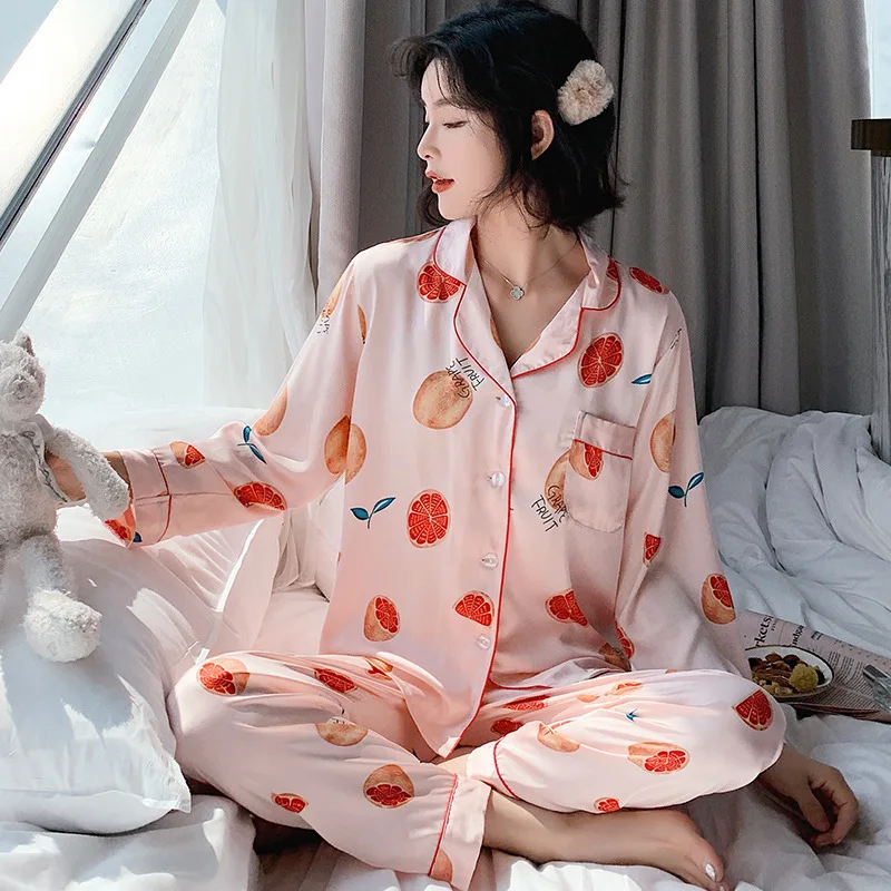 Pajamas Women Spring and Autumn Long-sleeved Ice Silk Thin Section Two-piece Women Sleepwear Suit Cute Home Clothes for Winter
Pajamas Women Spring and Autumn Long-sleeved Ice Silk Thin Section Two-piece Women Sleepwear Suit Cute Home Clothes for Winter