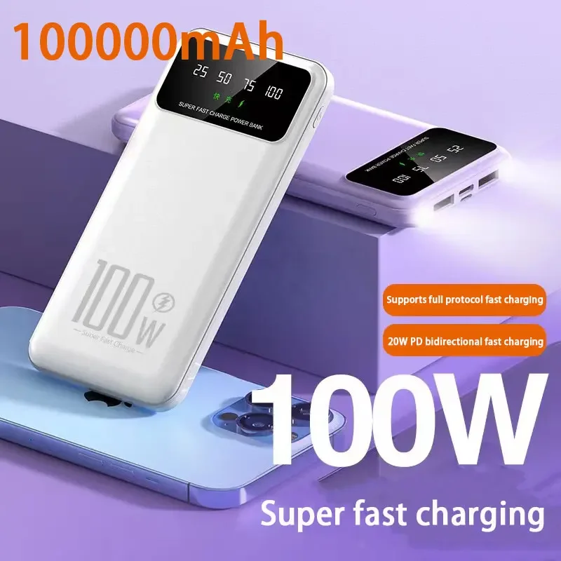100000mAh Power Bank 100W Super Fast Charging Portable External Battery Charger For Iphone 14 13 Samsung Huawei Xiaomi Poverbank
100000mAh Power Bank 100W Super Fast Charging Portable External Battery Charger For Iphone 14 13 Samsung Huawei Xiaomi Poverbank