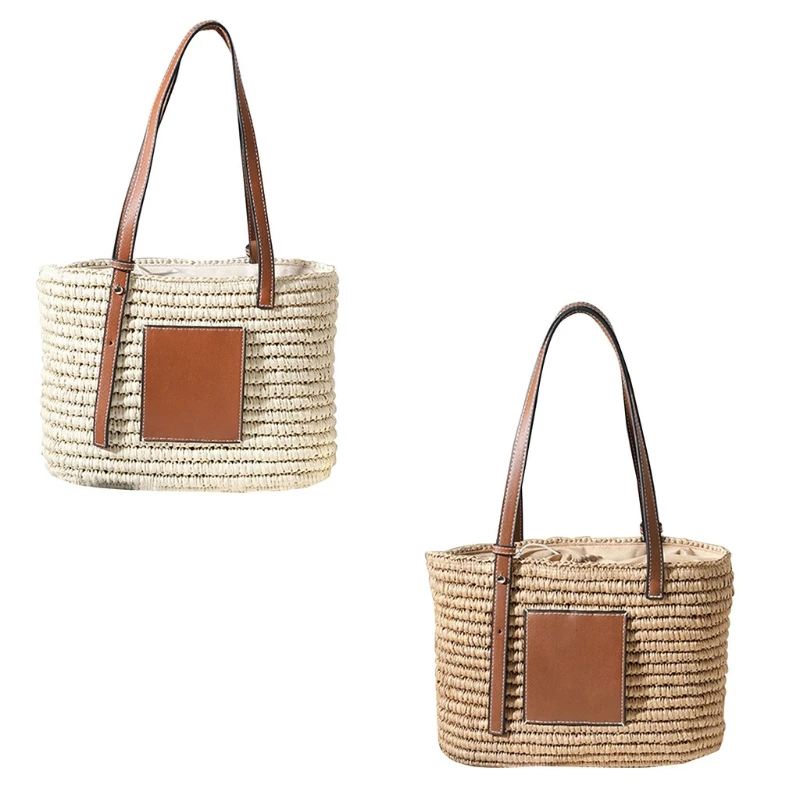 Women Summer Woven Straw Bag Handbag with Handle Large Shoulder Tote Drawstring for female 
Women Summer Woven Straw Bag Handbag with Handle Large Shoulder Tote Drawstring for female
