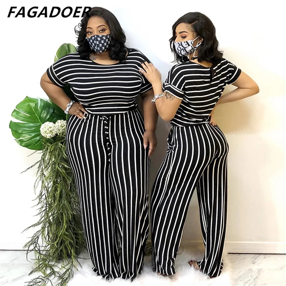 FAGADOER Casual Stripe Print Plus Size Jumpsuits Women Short Sleeve Button One Piece Romper Women Wide Leg Long Pants Playsuits
FAGADOER Casual Stripe Print Plus Size Jumpsuits Women Short Sleeve Button One Piece Romper Women Wide Leg Long Pants Playsuits