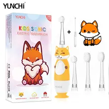 Yunchi Kid Sonic Electric Toothbrush Smart Timer LED Light Soft Dupont Bristle AA Battery Powered Tooth Brush for 0-12 Year Old