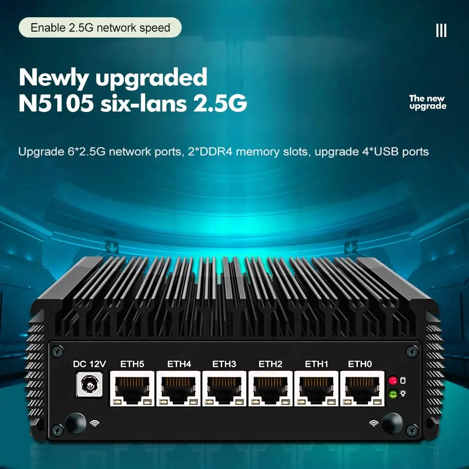 Жесткие чехлы, мини-ПК без вентилятора Celeron N5105, процессор 6xintel i226-V B3 LAN Pfsense Opnsense VPN, брандмауэр с 4USB 1COM
Жесткие чехлы, мини-ПК без вентилятора Celeron N5105, процессор 6xintel i226-V B3 LAN Pfsense Opnsense VPN, брандмауэр с 4USB 1COM