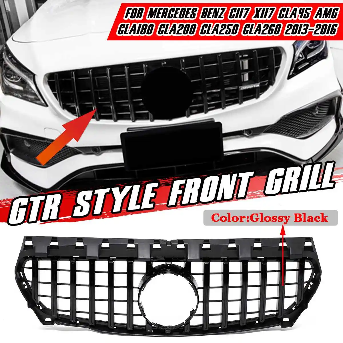 

GT R Стиль глянцевый черный Автомобильный передний бампер решетка гриль для Mercedes для Benz CLA W117 CLA200 CLA250 CLA45 Для AMG 2013-2018 ABS