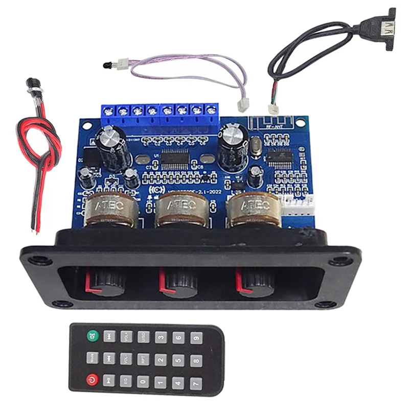2X25W+50W 2.1 Channel Bluetooth 5.0 Subwoofer Class D Audio Amplifier Board Kit With DC Female+USB Cable+Remote Control 
2X25W+50W 2.1 Channel Bluetooth 5.0 Subwoofer Class D Audio Amplifier Board Kit With DC Female+USB Cable+Remote Control