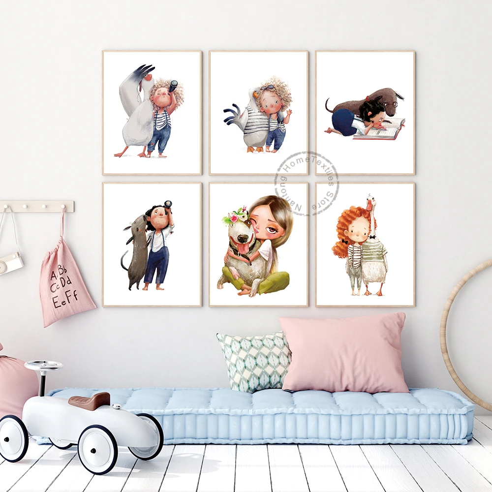 Cartoon Girl Canvas Painting Nursery Wall Art Cute Girl with Animal Wall Poster for Kids Room Baby Room Decoration
Cartoon Girl Canvas Painting Nursery Wall Art Cute Girl with Animal Wall Poster for Kids Room Baby Room Decoration