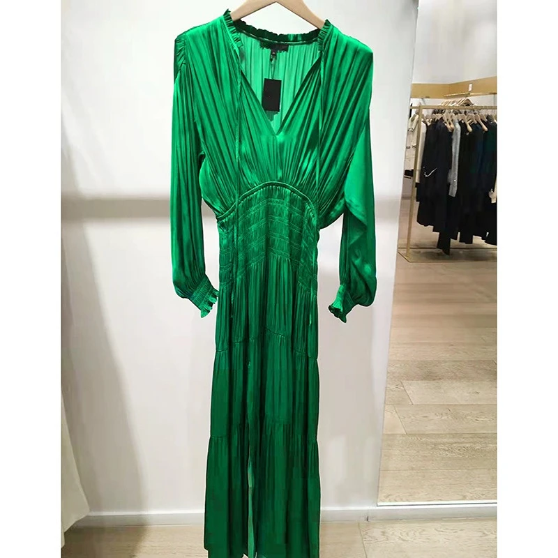 2022 women's new green dress V-neck waist maxidress women elegant 
2022 women's new green dress V-neck waist maxidress women elegant