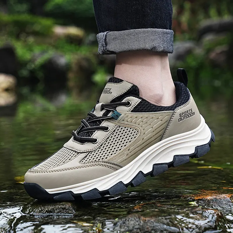 

Breathable Mesh Couples Hiking Shoes Fashion Khaki Platform Men Walking Shoes Comfortable Antislip Women Outdoor Sport Shoes