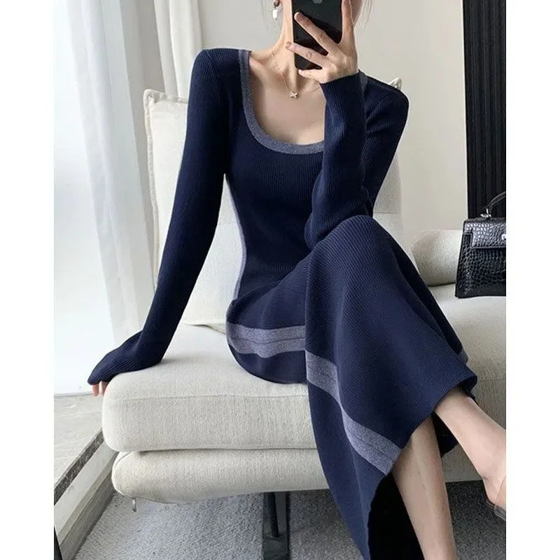 Autumn Sexy Knitted Bodycon Dress Women Y2k Vintage Patchwork Slim Square Collar Evening Party Split Sweater Long Dresses Q771
Autumn Sexy Knitted Bodycon Dress Women Y2k Vintage Patchwork Slim Square Collar Evening Party Split Sweater Long Dresses Q771