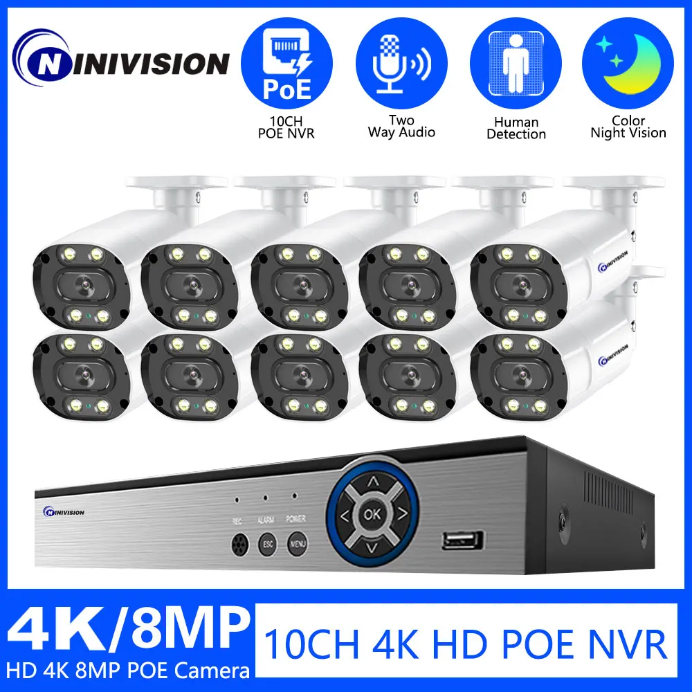 10CH 4K 8MP Video Surveillance Camera POE Color Night Vision Security Wireless Outdoor CCTV IP NVR Audio Speaker 8CH System Kit 
10CH 4K 8MP Video Surveillance Camera POE Color Night Vision Security Wireless Outdoor CCTV IP NVR Audio Speaker 8CH System Kit