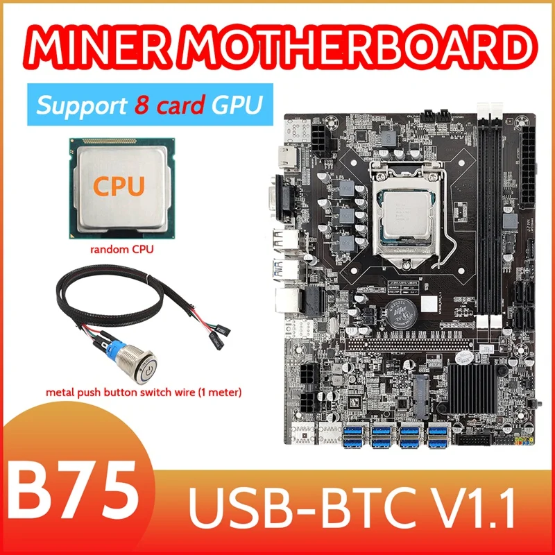 Материнская плата B75 8 Card BTC для майнинга + случайный ЦП + металлический кнопочный кабель переключения (1 м) 8XUSB3.0(PCIE 1X) LGA1155 DDR3 ОЗУ MSATA
Материнская плата B75 8 Card BTC для майнинга + случайный ЦП + металлический кнопочный кабель переключения (1 м) 8XUSB3.0(PCIE 1X) LGA1155 DDR3 ОЗУ MSATA