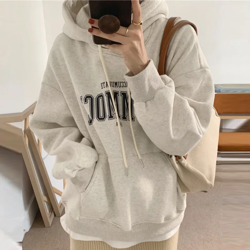 Korean chic simple foreign style casual letter printing loose Pullover Plush warm Hoodie women's winter
Korean chic simple foreign style casual letter printing loose Pullover Plush warm Hoodie women's winter