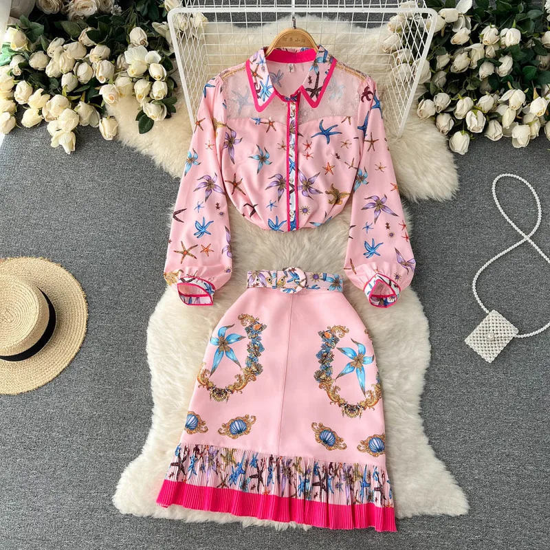 New 2022 Fashion Spring Summer Skirt Suit Women's Flower Print Blouse Shirt Tops And Pencil Pleated Ruffle Skirt 2 Two Piece Set
New 2022 Fashion Spring Summer Skirt Suit Women's Flower Print Blouse Shirt Tops And Pencil Pleated Ruffle Skirt 2 Two Piece Set
