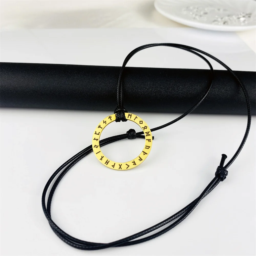 Viking Rune Stainless Steel Necklace Adjustable Rope Chain Runes Circle Futhark Norse Mythology Odin Pendant Jewlery Talisman
Viking Rune Stainless Steel Necklace Adjustable Rope Chain Runes Circle Futhark Norse Mythology Odin Pendant Jewlery Talisman