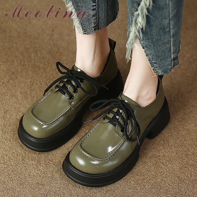Meotina Women Genuine Leather Round Toe Platform Chunky Mid Heels Lace-up Ladies Pumps Fashion Spring Autumn Shoes Green Black
Meotina Women Genuine Leather Round Toe Platform Chunky Mid Heels Lace-up Ladies Pumps Fashion Spring Autumn Shoes Green Black