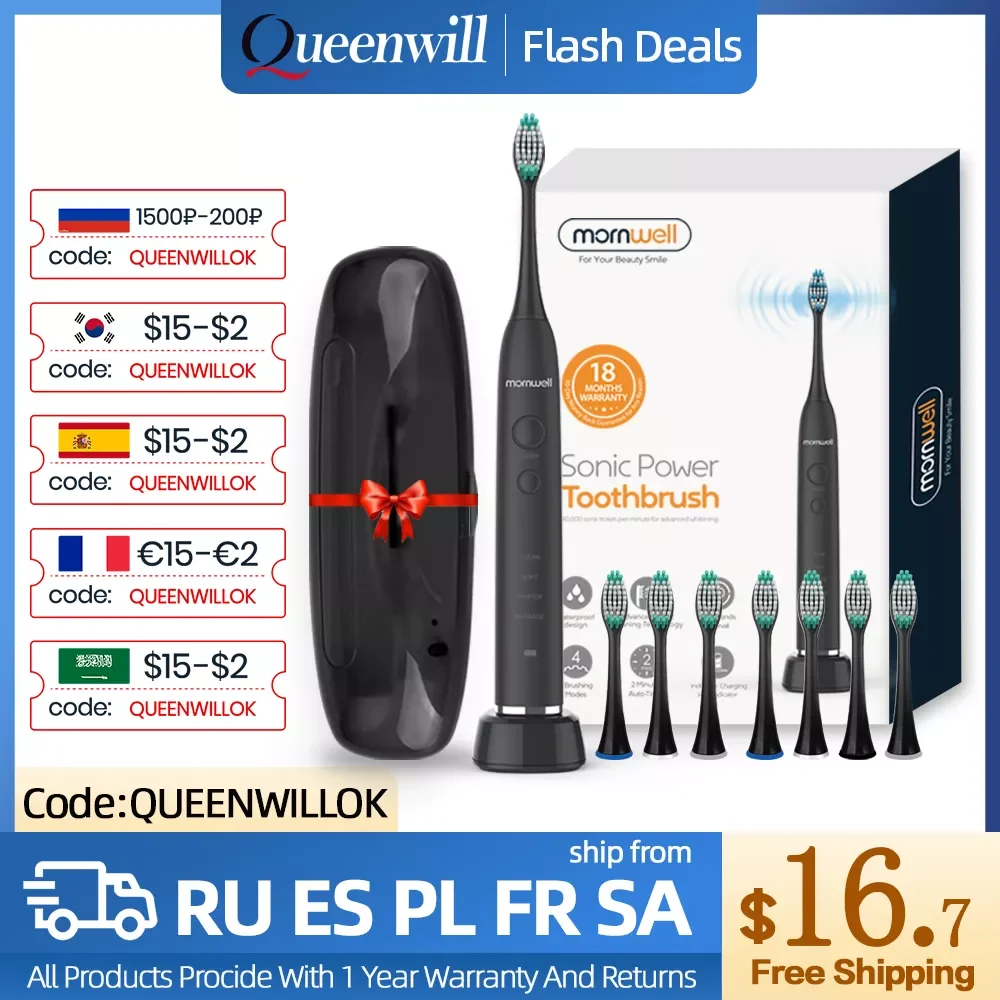 Queenwill Electric Sonic Toothbrush D01B+ USB Charge Rechargeable Adult Waterproof Electronic Tooth 8 Brushes Replacement Heads
Queenwill Electric Sonic Toothbrush D01B+ USB Charge Rechargeable Adult Waterproof Electronic Tooth 8 Brushes Replacement Heads