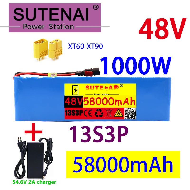 48v58ah 1000W 13s3p 48V Li ion battery pack for 54.6V E-bike scooter with BMS + 54.6V CHARGER + backup battery
48v58ah 1000W 13s3p 48V Li ion battery pack for 54.6V E-bike scooter with BMS + 54.6V CHARGER + backup battery