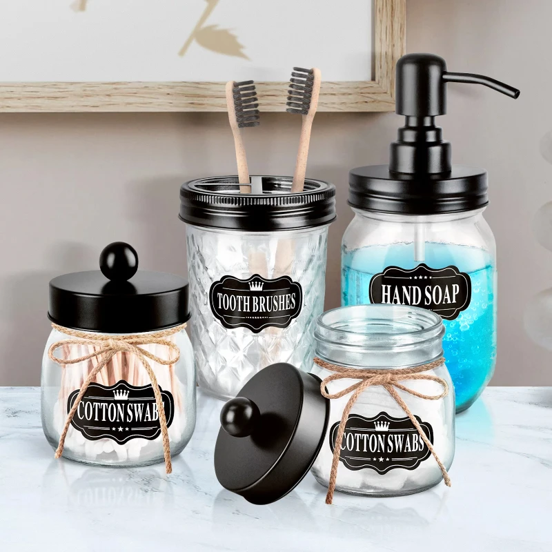 Mason Jar Bathroom Accessories Set of 4, Lotion Soap Dispenser Toothbrush Holder 2 Apothecary Jars Qtip Holder Cotton Holder Gl
Mason Jar Bathroom Accessories Set of 4, Lotion Soap Dispenser Toothbrush Holder 2 Apothecary Jars Qtip Holder Cotton Holder Gl