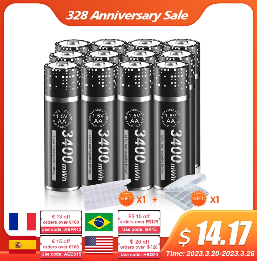 PALO 1.5V AA Rechargeable Battery 3400mWh 1.5V AA Li-ion Rechargeable battery AA Lithium Batteries for Remote Control Toys
PALO 1.5V AA Rechargeable Battery 3400mWh 1.5V AA Li-ion Rechargeable battery AA Lithium Batteries for Remote Control Toys