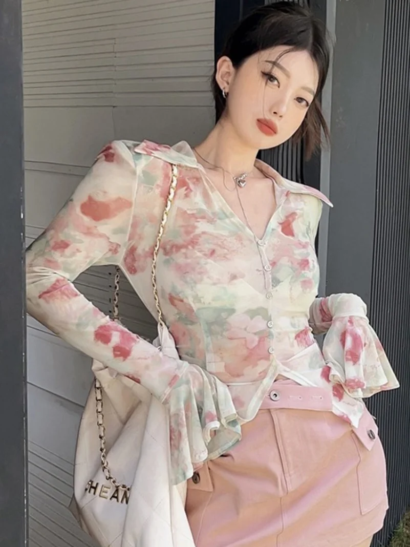 Korean Style Summer T Shirt Women Tie Dye Mesh Top Flare Sleeve Y2k Vintage Womens Tops and Blouses 2000s Grunge Tops
Korean Style Summer T Shirt Women Tie Dye Mesh Top Flare Sleeve Y2k Vintage Womens Tops and Blouses 2000s Grunge Tops