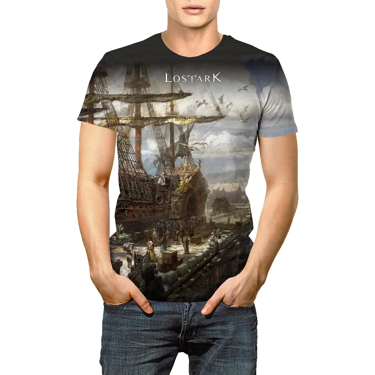 Рубашка мужская с круглым вырезом и коротким рукавом, большого размера 
Рубашка мужская с круглым вырезом и коротким рукавом, большого размера