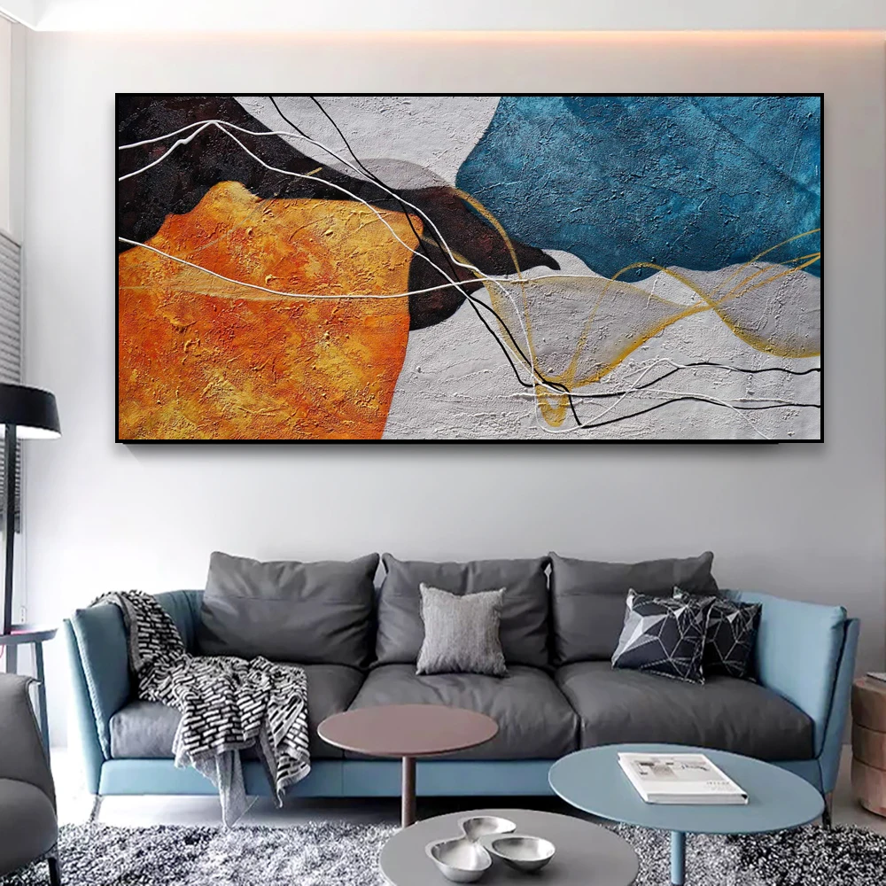 

Abstract Textured Canvas Prints Poster Orange Blue Modern Mid Century Boho Gallery Art Large Wall Art Canvas Painting Decoration