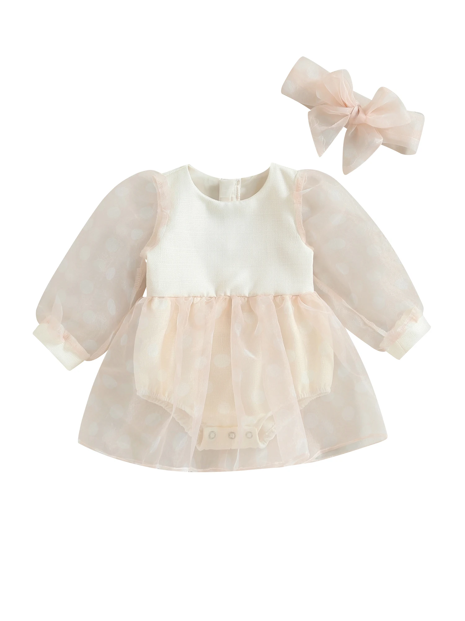 

Baby Girl Floral Print Ruffle Sleeve Romper Dress with Matching Headband - Adorable Mesh Tutu Skirt and Polka Dot Bodysuit Combo