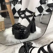 Spring Women Pumps Lolita Mary Jane Platform Chunky High Heel Ladies Sandals Female Sweet Bow-knot Round Toe Ankle Straps Shoes