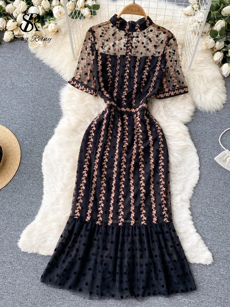 LIRUICHENG Embroidary Splice Evening Party Dress O Neck Zipper Women Mesh Slim Summer Fashion Ladies A Line Long Fishtail Dress
LIRUICHENG Embroidary Splice Evening Party Dress O Neck Zipper Women Mesh Slim Summer Fashion Ladies A Line Long Fishtail Dress