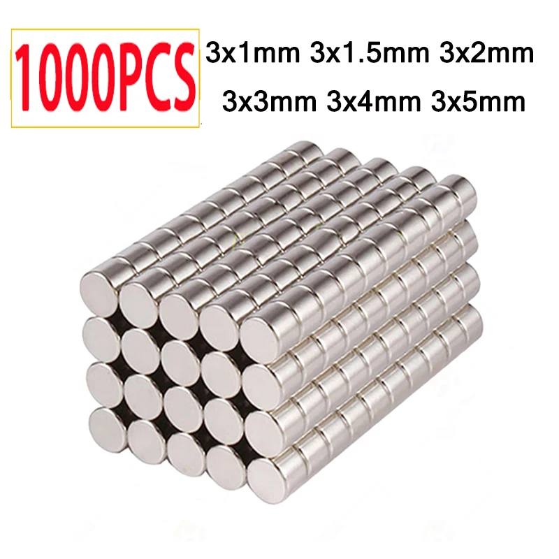 1000PCS Neodymium Magnet 3x1mm 3x1.5mm 3x2mm 3x3mm 3x4mm 3x5mm Disc Small Magnet Refrigerator Technology Sound Field Electronics
1000PCS Neodymium Magnet 3x1mm 3x1.5mm 3x2mm 3x3mm 3x4mm 3x5mm Disc Small Magnet Refrigerator Technology Sound Field Electronics