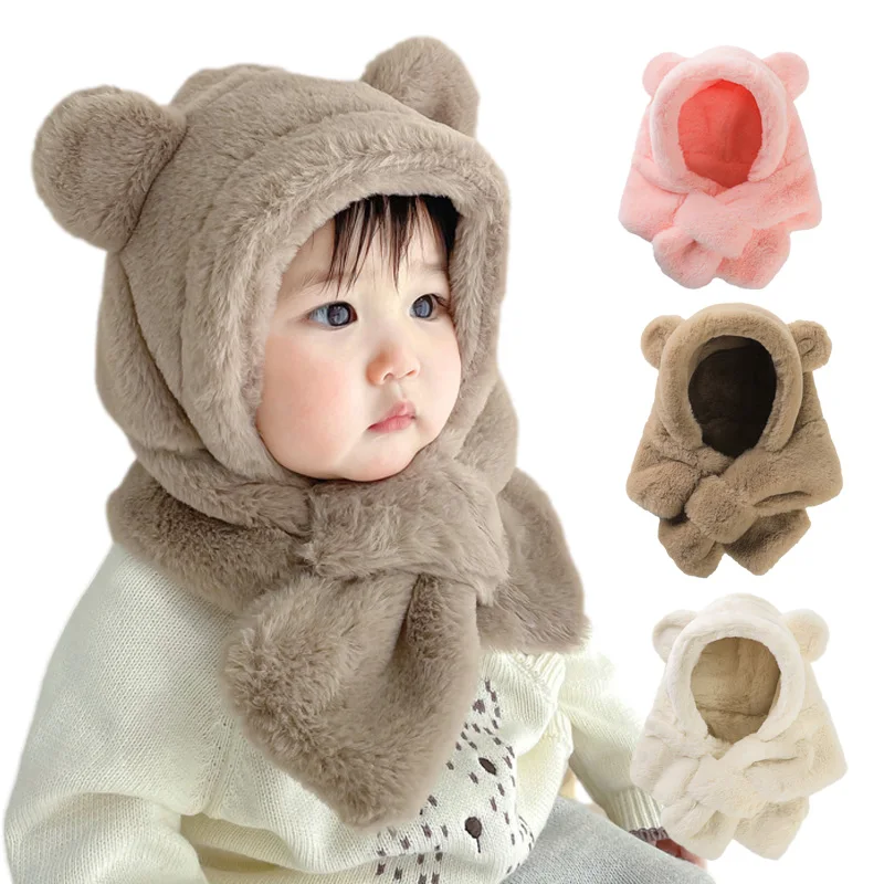 Winter Baby Hat Scarf One-Piece Faux Fur Kids Hats Cartoon Bear Warm Neck Ear Cap for Boys Girls Windproof Beanies Infant Stuffs
Winter Baby Hat Scarf One-Piece Faux Fur Kids Hats Cartoon Bear Warm Neck Ear Cap for Boys Girls Windproof Beanies Infant Stuffs
