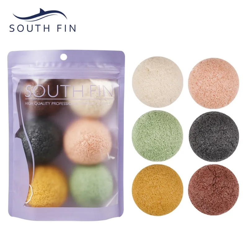 

SOUTH FIN Environmentally Friendly and Biodegradable Plant Konjac Sponge Facial Cleanser, Cotton Bag, Dry 6-pack Set
