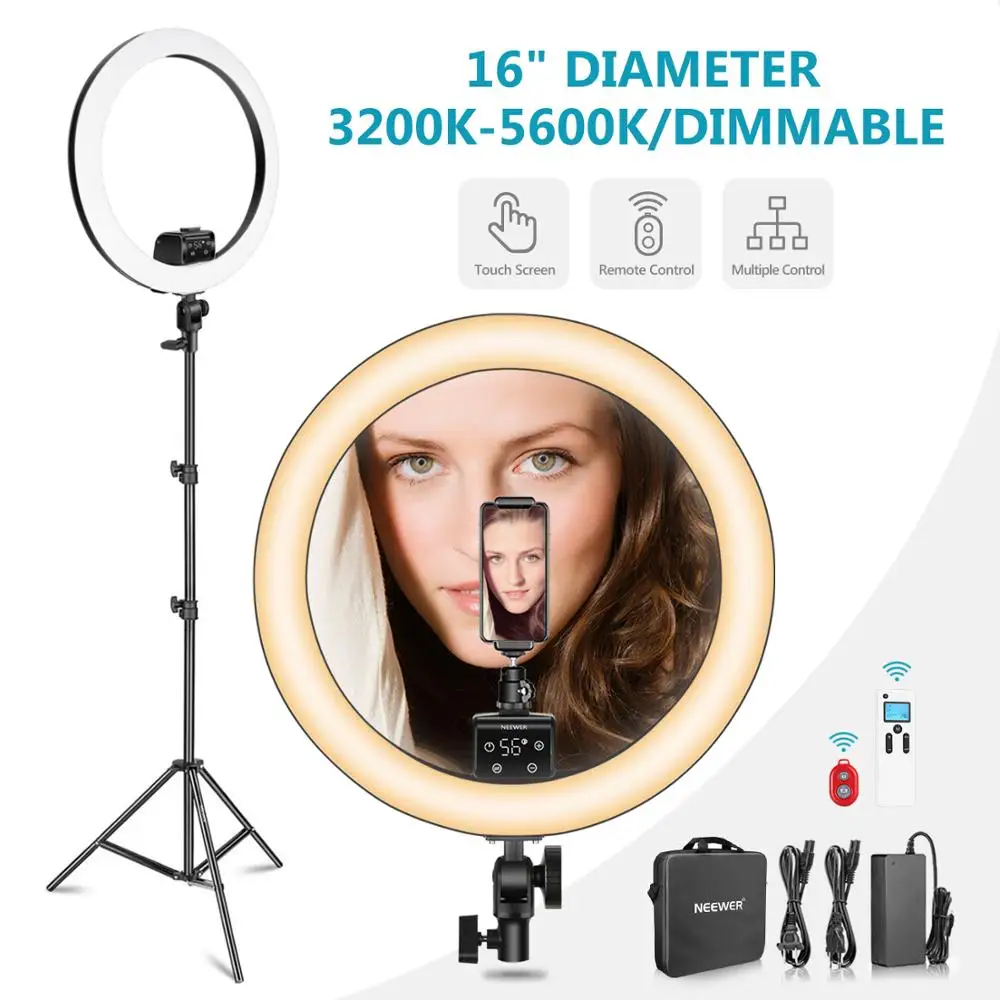 Neewer Advanced 16-inch LED Ring Light Support Manual Touch Control with LCD Screen, Remote and Multiple Lights Control
Neewer Advanced 16-inch LED Ring Light Support Manual Touch Control with LCD Screen, Remote and Multiple Lights Control