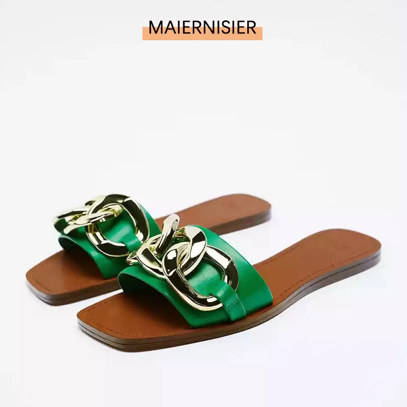 Women'S Shoes Green Metal Chain Ladies Flat Sandals 2022 New Summer Temperament All-Match Women'S Slippers Slip-On Sandals
Women'S Shoes Green Metal Chain Ladies Flat Sandals 2022 New Summer Temperament All-Match Women'S Slippers Slip-On Sandals