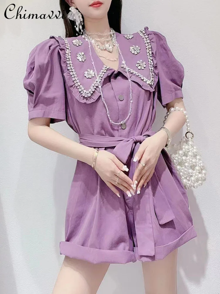 Heavy Rhinestone Jumpsuit for Women 2022 Summer Korean Sweet Wooden Ear Doll Collar All-Match Wide Leg Pants Casual Rompers
Heavy Rhinestone Jumpsuit for Women 2022 Summer Korean Sweet Wooden Ear Doll Collar All-Match Wide Leg Pants Casual Rompers