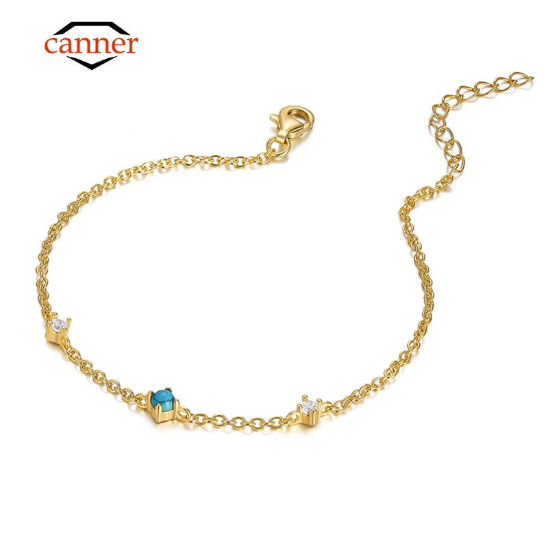 

canner Real 925 Sterling Silver 18k Gold Plating Zircon Turquoise Bracelet for Women Girls Link Chain Bracelets Fine Jewelry