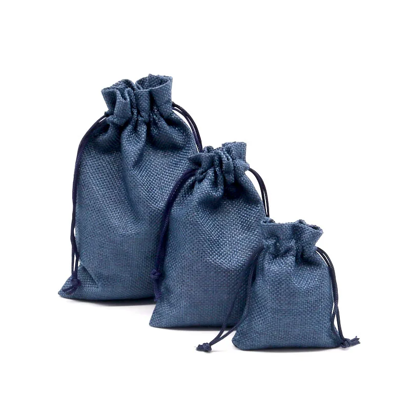 

7x9cm Wholesale 5pcs/lot Tough Texture Navy Jute Bags Drawstring Burlap Gift Bag Jewelry Candy Packing Bags Can Customized LOGO