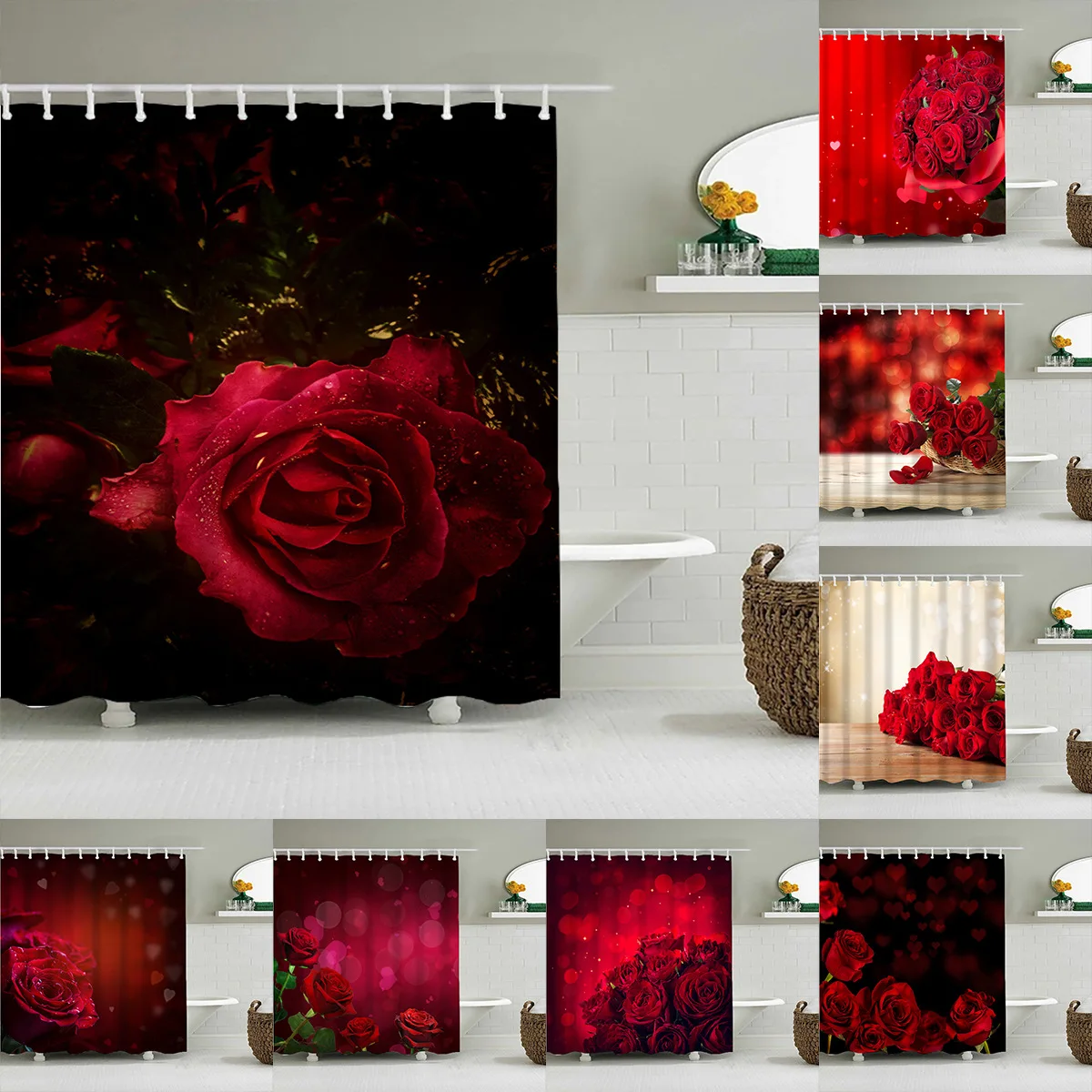 Romantic Red Rose Pattern Shower Curtain 3D Bath Screen Waterproof Mould Proof Fabric Bathroom Decor With Hook Shower Curtains
Romantic Red Rose Pattern Shower Curtain 3D Bath Screen Waterproof Mould Proof Fabric Bathroom Decor With Hook Shower Curtains