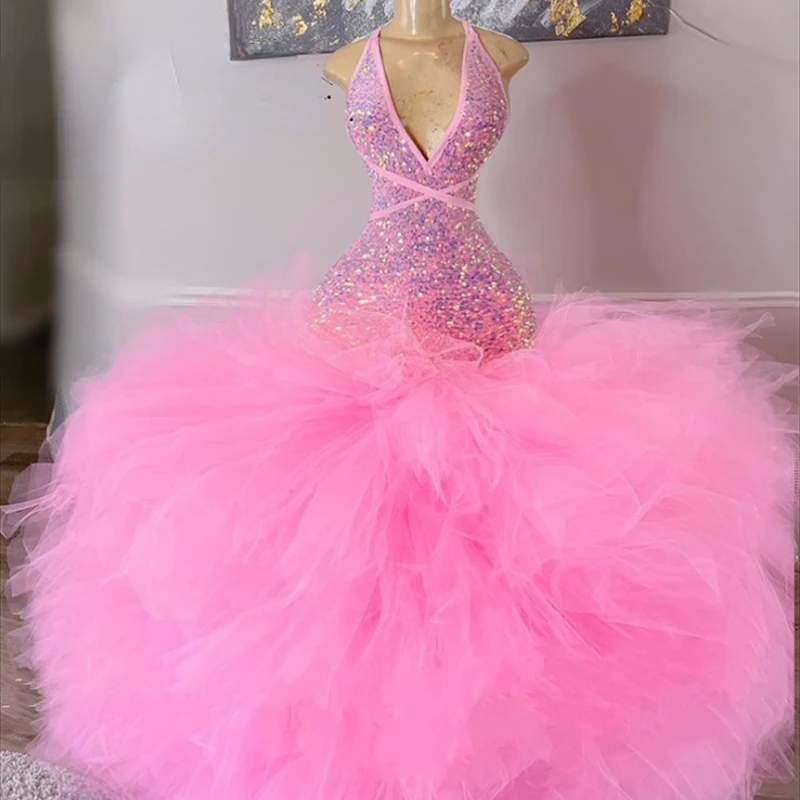 Prom Dress for Black Girls Evening Sparkly Pink Sequin Long 2023 Floor Length Halter Ruffles Backless Birthday Party Gowns
Prom Dress for Black Girls Evening Sparkly Pink Sequin Long 2023 Floor Length Halter Ruffles Backless Birthday Party Gowns