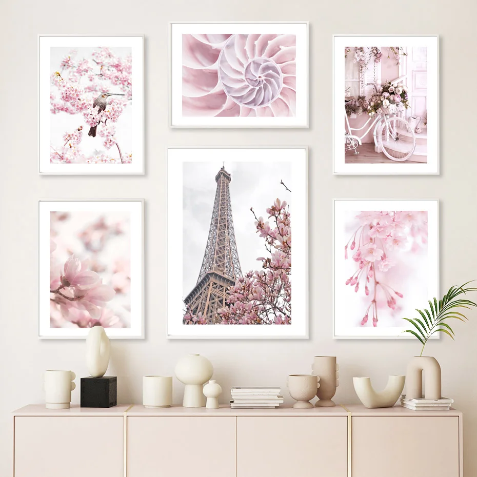 

Pink Sakura Tulip Paris Tower Bike Windmill Ferris Wheel Poster Nordic Wall Art Print Canvas Painting Pictures Living Room Decor
