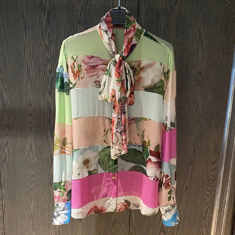 High-Quality Women's Shirt Silk Sicily Colorblock Bow Ribbon Colorblock Flower Print Long Sleeve Shirt Tops Provide label
High-Quality Women's Shirt Silk Sicily Colorblock Bow Ribbon Colorblock Flower Print Long Sleeve Shirt Tops Provide label