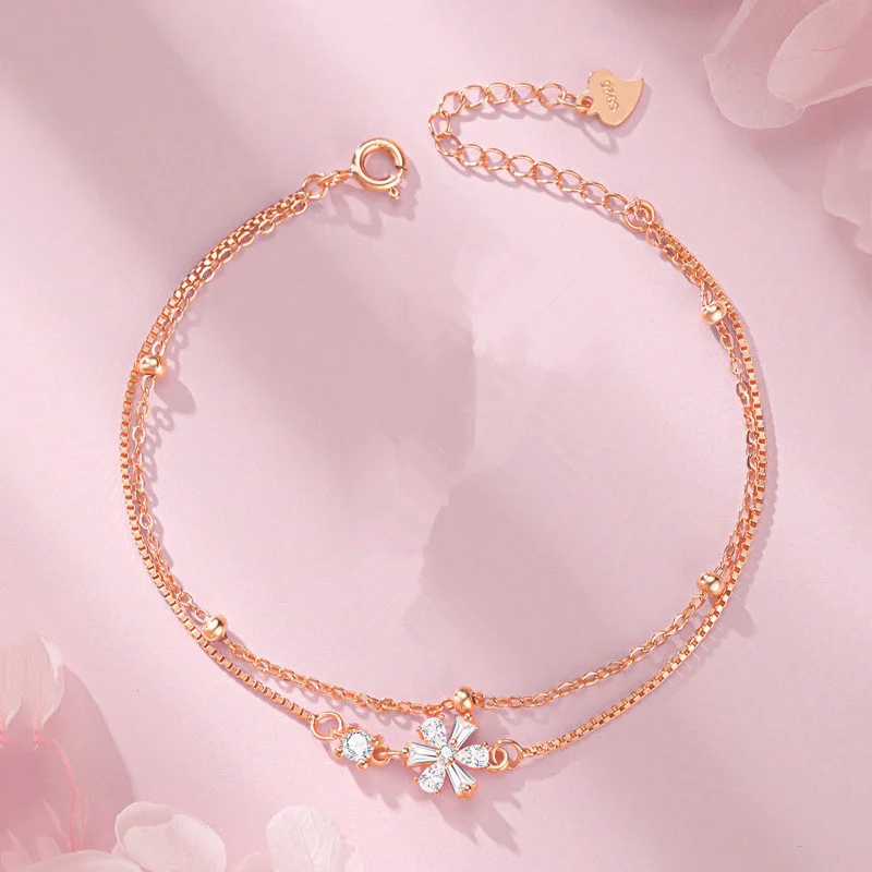 Sweet Exquisite Crystal Flower Bracelet For Lady Anniversary Gift Fashion 925 Silver Double Chains Bracelet Female Hand Bijou
Sweet Exquisite Crystal Flower Bracelet For Lady Anniversary Gift Fashion 925 Silver Double Chains Bracelet Female Hand Bijou