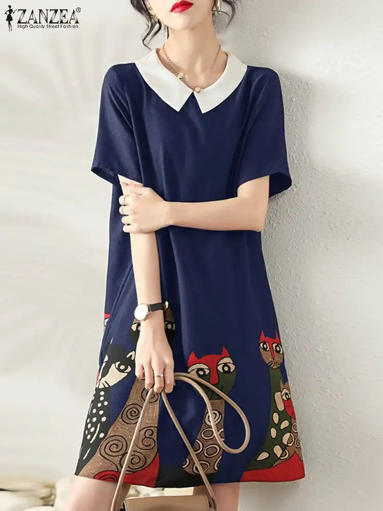 ZANZEA Women Elegant Knee Dresses 2022 Summer Short Sleeve Sundress Casual Printed Loose Doll Collar Holiday Robes Oversized
ZANZEA Women Elegant Knee Dresses 2022 Summer Short Sleeve Sundress Casual Printed Loose Doll Collar Holiday Robes Oversized