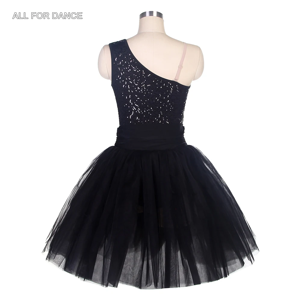 20047 черное платье без рукавов с блестками и фатиновой юбкой балетное