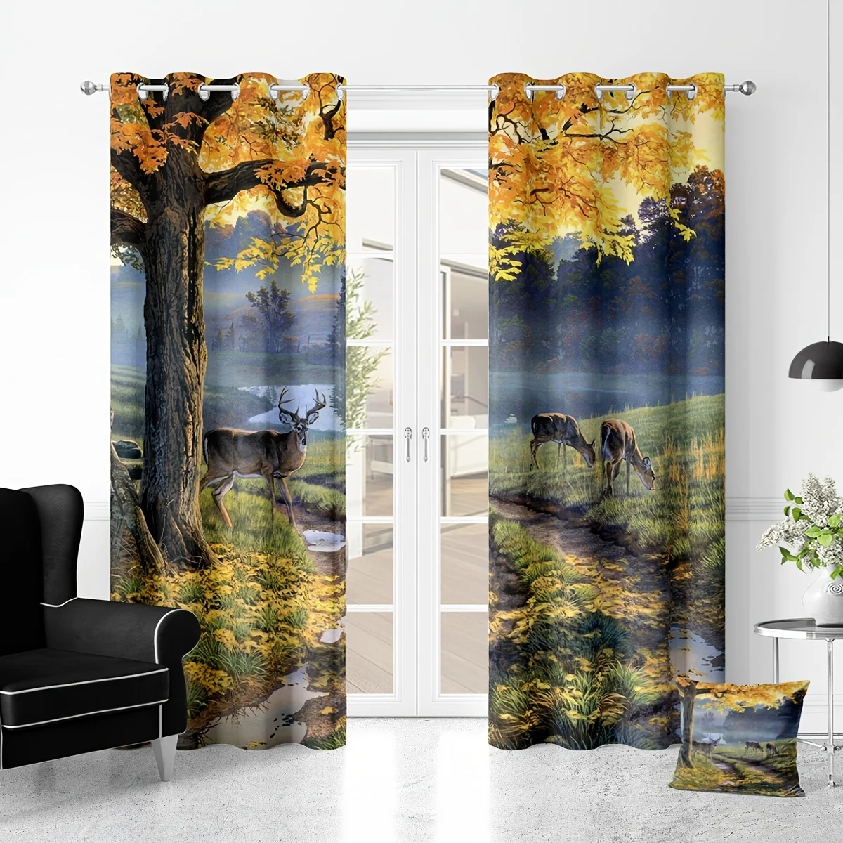 

2pcs Forest Moose Curtains Natural Landscape Blackout Home Decorative Curtains for Bedroom and Living Room Wildlife Lakes Theme